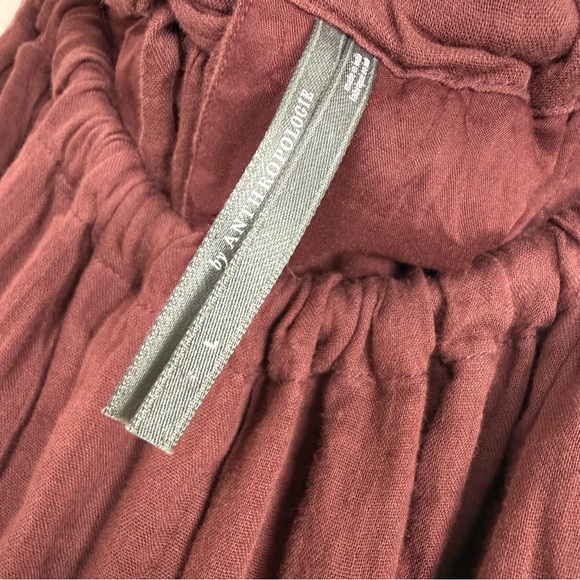 By Anthropologie Gauze Bubble-Hem Mini Dress Brown Oversized Cotton Sz Large - Picture 6 of 10